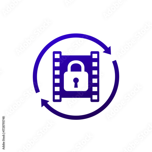 DRM for video icon, copyright protection design on white