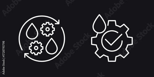 lubricant line icons with gears on dark