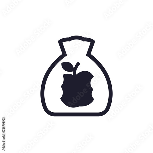 Trash bag with food waste icon on white