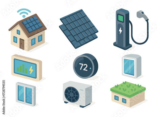Smart energy efficient home with solar panels and eco-friendly technology