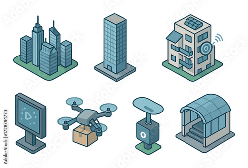 Futuristic urban technology - smart cities, drones, skyscrapers, internet of things
