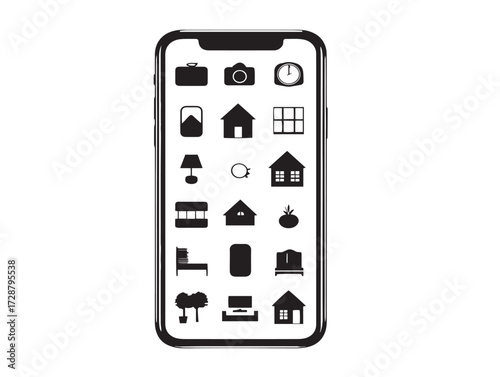 Home Screen Apps silhouette vector illustration solid black modern mobile application layout