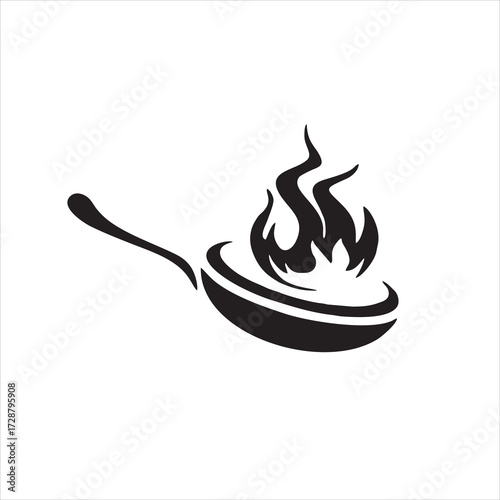 Frying pan with flame silhouette illustration