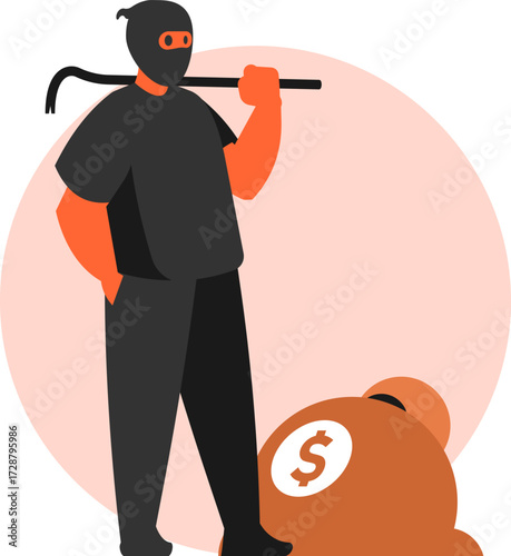 Thief Stole a Bag of Money Vector Illustration