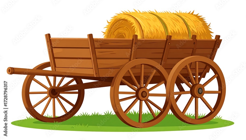 Fototapeta premium Wooden hay wagon on green grass