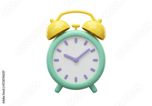 Isolated cartoon alarm clock with cute design and pastel colors for time management