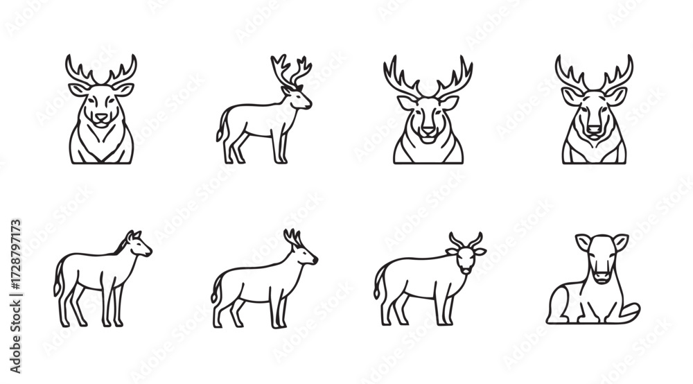 Obraz premium Vector art of deer icons set