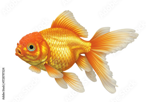 Isolated bright orange goldfish swimming, freshwater aquarium pet, golden scales, vibrant fins