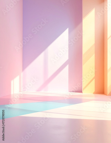 Realistic background with soft pastel gradients and sunlight.