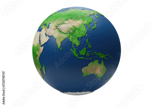 Isolated Earth globe, Asia and Australia perspective, realistic rendering, 3D model