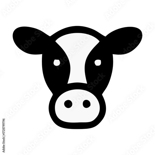 Minimalist Black and White Cow Head Illustration on White Background