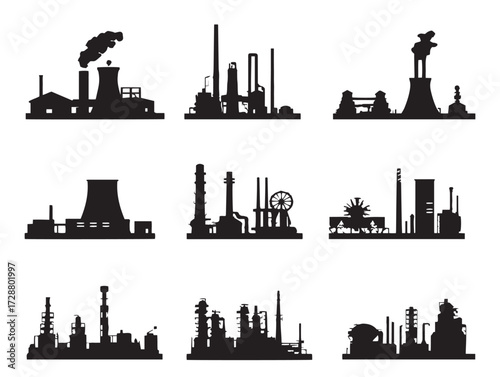 Industry silhouette icon vector illustration solid black factory and manufacturing plant