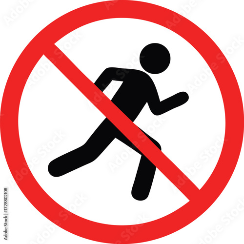 Do not run, prohibition sign vector. Running prohibited vector illustration.