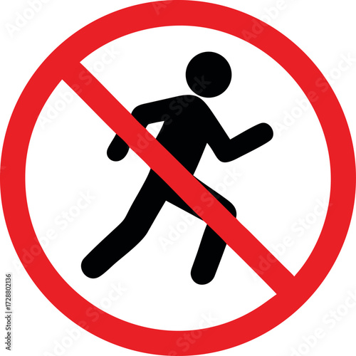 Do not run, prohibition sign vector. Running prohibited vector illustration.