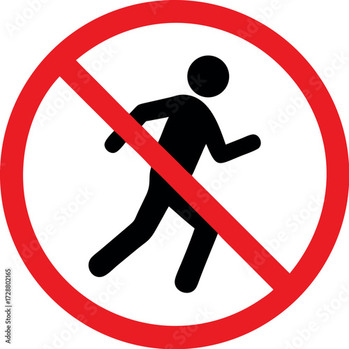 Do not run, prohibition sign vector. Running prohibited vector illustration.