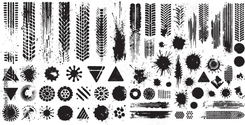 A bold set of grunge stamps, splatters, and abstract shapes ideal for editorial, branding, and graphic design. Versatile textures evoke creativity, urban chic, and tactile art moods