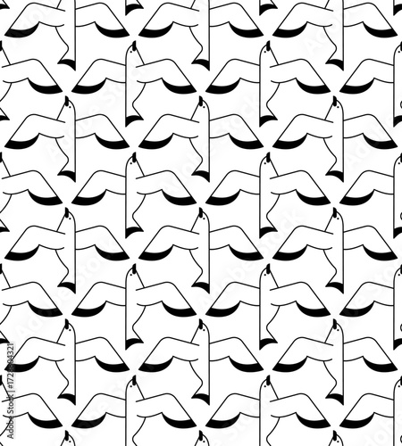 Seamless pattern with flying seagulls, minimal coastal bird motif for textiles, wallpapers, packaging, symbolizing nature, freedom, and seaside atmosphere.