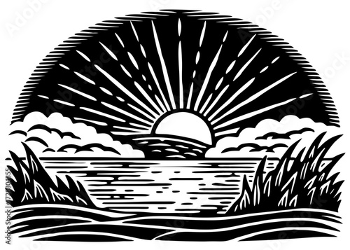 Sunrise Over Sea Silhouette, Columbus Day Morning SVG, PNG