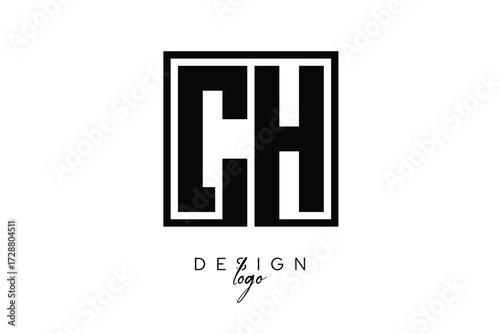CH Double Letter Monogram Logo – Bold Square Typography Initials for Modern Branding, Identity & Professional Design