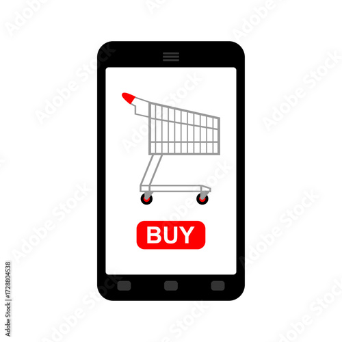 smartphone with a shopping trolley. Symbol of mobile commerce, digital economy, and online purchasing. Perfect for e-commerce, apps, and financial projects.