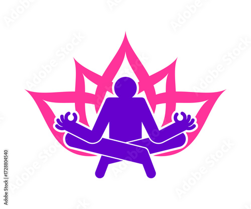 yoga logo with lotus pose. Symbol of meditation, relaxation, harmony, and wellness. Perfect for yoga studios, fitness centers, and holistic health projects.