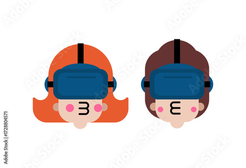 two people wearing VR headsets. Symbol of digital reality, gaming, communication, and modern technology. Perfect for virtual reality concepts, gadgets, and online design.