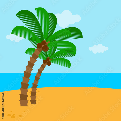 tropical palm trees on a sandy beach with blue sea. Ideal for travel, summer holidays, exotic vacations, relaxation, and nature backgrounds.