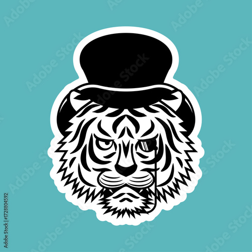 tiger head in a stylish hat. Symbol of power, masculinity, men’s club, fashion, or mascot logo design.