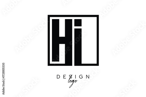 HI Double Letter Monogram Logo – Bold Square Typography Initials for Modern Branding, Identity & Professional Design