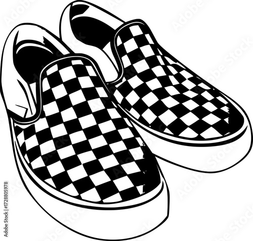 Vector of checkered simple sneaker design for fashion and graphic projects.