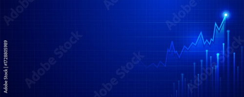 Glowing financial stock market chart on a blue background