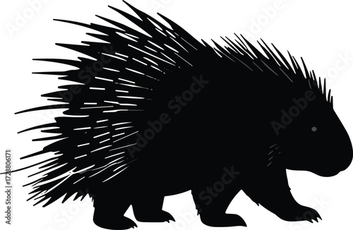 PrintSilhouette porcupine illustration, wild animal vector, spiky quills design, black wildlife profile, simple minimal art, nature graphic, isolated icon