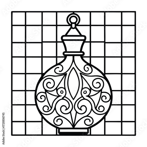 A vector illustration of a bride and groom silhouette behind a window panel in a Japanese interior