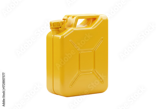 Isolated jerrycan, yellow fuel container with handle, canister for gasoline and diesel
