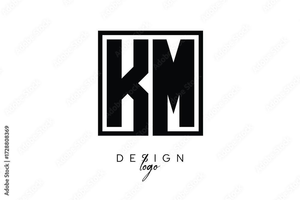 Obraz premium KM Double Letter Monogram Logo – Bold Square Typography Initials for Modern Branding, Identity & Professional Design