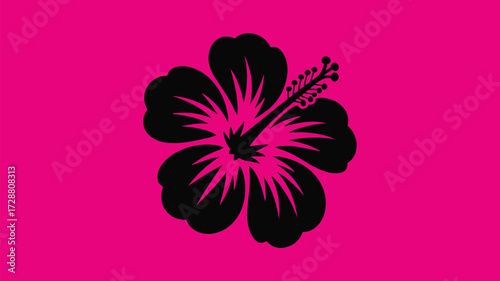 Bold tropical hibiscus flower design on vibrant magenta background, perfect for summer fashion or luau party invitations and island vacation promotions