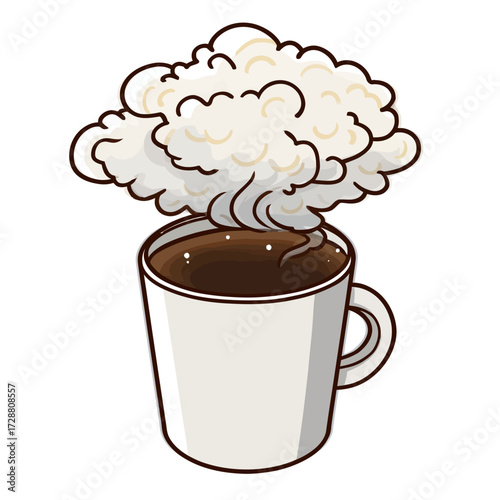 A mug of hot coffee with large clouds of steam