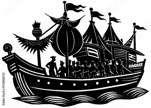 Parade Float Ship Silhouette, Columbus Day Festival SVG, PNG