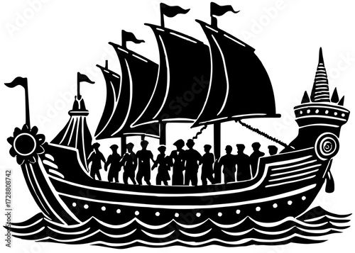 Parade Float Ship Silhouette, Columbus Day Festival SVG, PNG