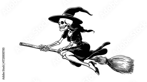 Retro Pin-Up style Witch Flying on a broomstick