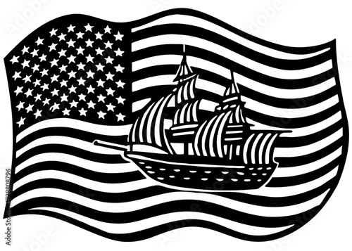 American Flag Ship Silhouette, Columbus Day Patriotic SVG, PNG