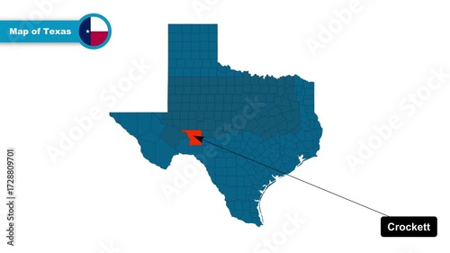 Crockett Map Video, Texas map, Political Map of Texas, Texas United States, with all states, national flag and borders, travel, education, geography, and global studies.