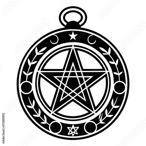 Solid Black Amulet of Power Silhouette with Mystical Runes on White Background (2).eps