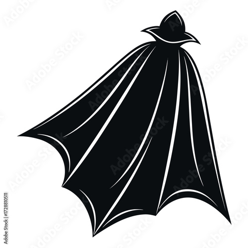 Solid Black Cloak of Levitation Silhouette in Mid-Sway on White Background (3).eps