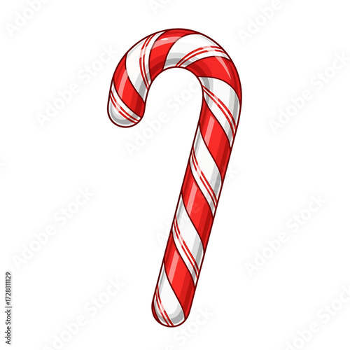 Illustration of a red and white striped candy cane.