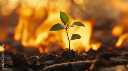 New life emerges amidst destruction forest fire aftermath nature photography outdoor setting close-up view resilience of nature