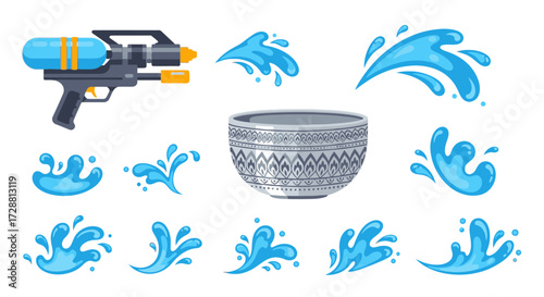 Water Gun Fight, Fun Activities, Summer Backyard, Illustration, Playful Environment, Colorful View, Family Bonding Concept