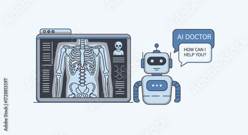 AI Doctor Assisting Patients with X-Ray Analysis in a Clinical Environment