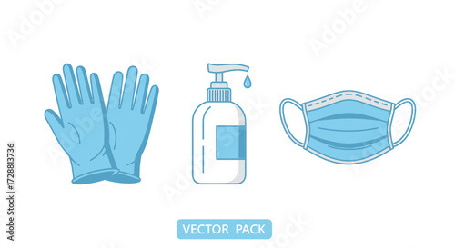 Gloves, Sanitizer, Mask - Vector Illustration for Hygiene Awareness