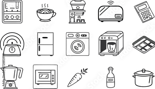 Hand-Drawn Kitchen Appliances Line Art Collection: Enhance Your Designs with this Stylish Vector Set for Recipes, Menus, and Culinary Projects
